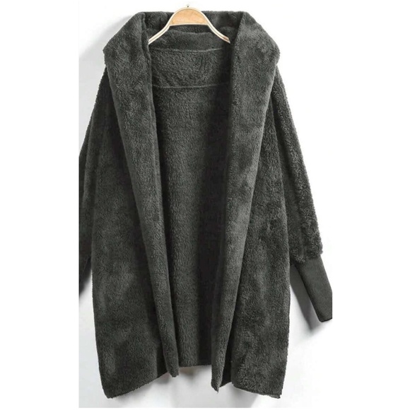 Cozy Teddy Open Front Hoodie Jacket Coat - Picture 10 of 13
